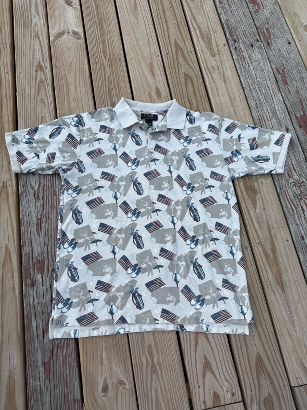 croft & barrow sport White Polo with Patriotic Flag and Golf Print